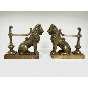Rare Pair Of Bronze Lion Door Wedges
