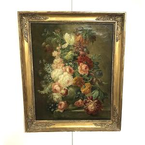Huile sur toile nature morte aux fleurs