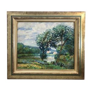 Oil Painting On Canvas, Landscape By Albert Falte, 1946