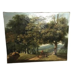 Tableau huile sur toile scène de genre 18ème siècle
