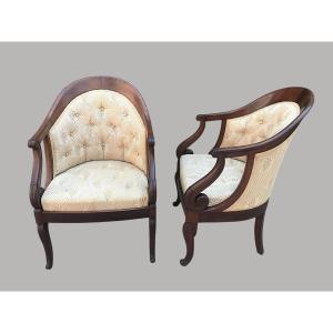 Paire de fauteuils gondole en acajou d'époque restauration estampillés Jeanselme