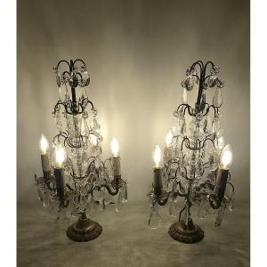 Paire de girandoles bronze et cristal