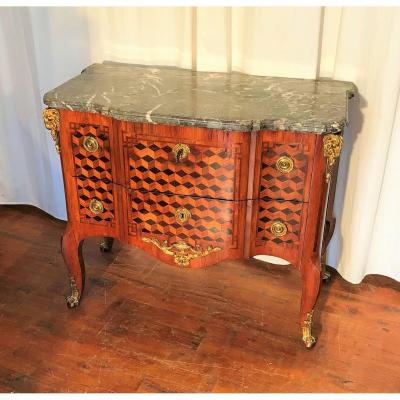 18th Century Transitional Commode In Marquetry Stamped Antoine Mouzard