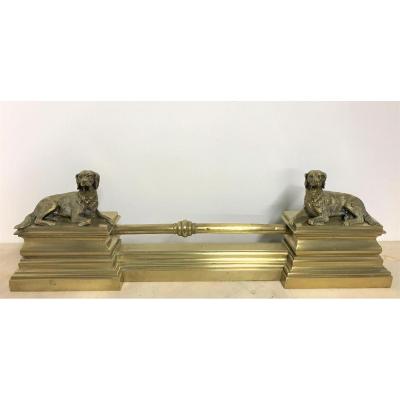 Barre de foyer en bronze à décor de deux Setters époque XIXème siècle