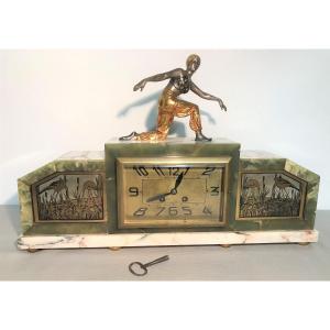 Art Deco Period Clock With Orientalist Bronze