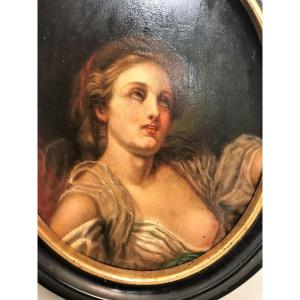 Erotic Painting Oil On Panel Young Woman XIXth Century