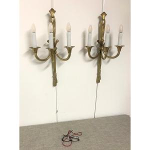 Large Pair Of Bronze Hunting Horn Sconces