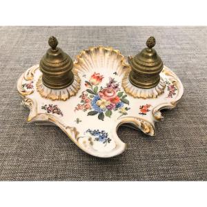 Encrier double en porcelaine Meissen époque XIXème siècle