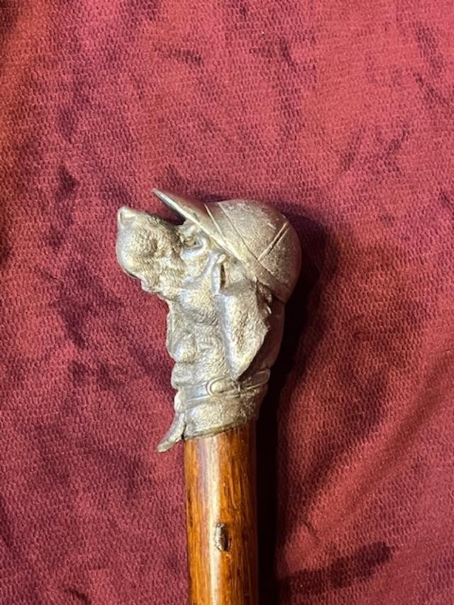 Canne pommeau tête de chien jockey