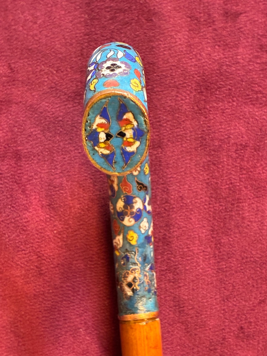 Antique Cane With A Cloisonné Enamel Pommel -photo-4