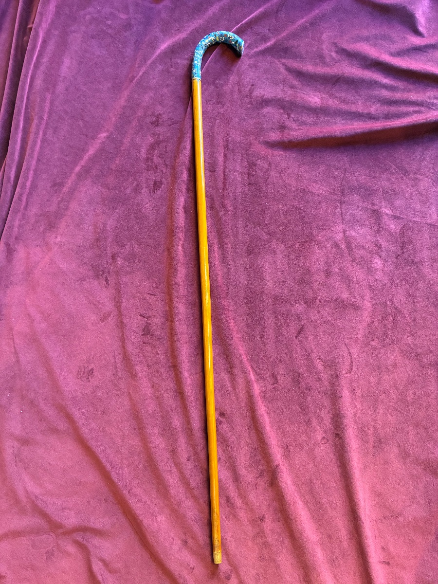 Antique Cane With A Cloisonné Enamel Pommel -photo-1
