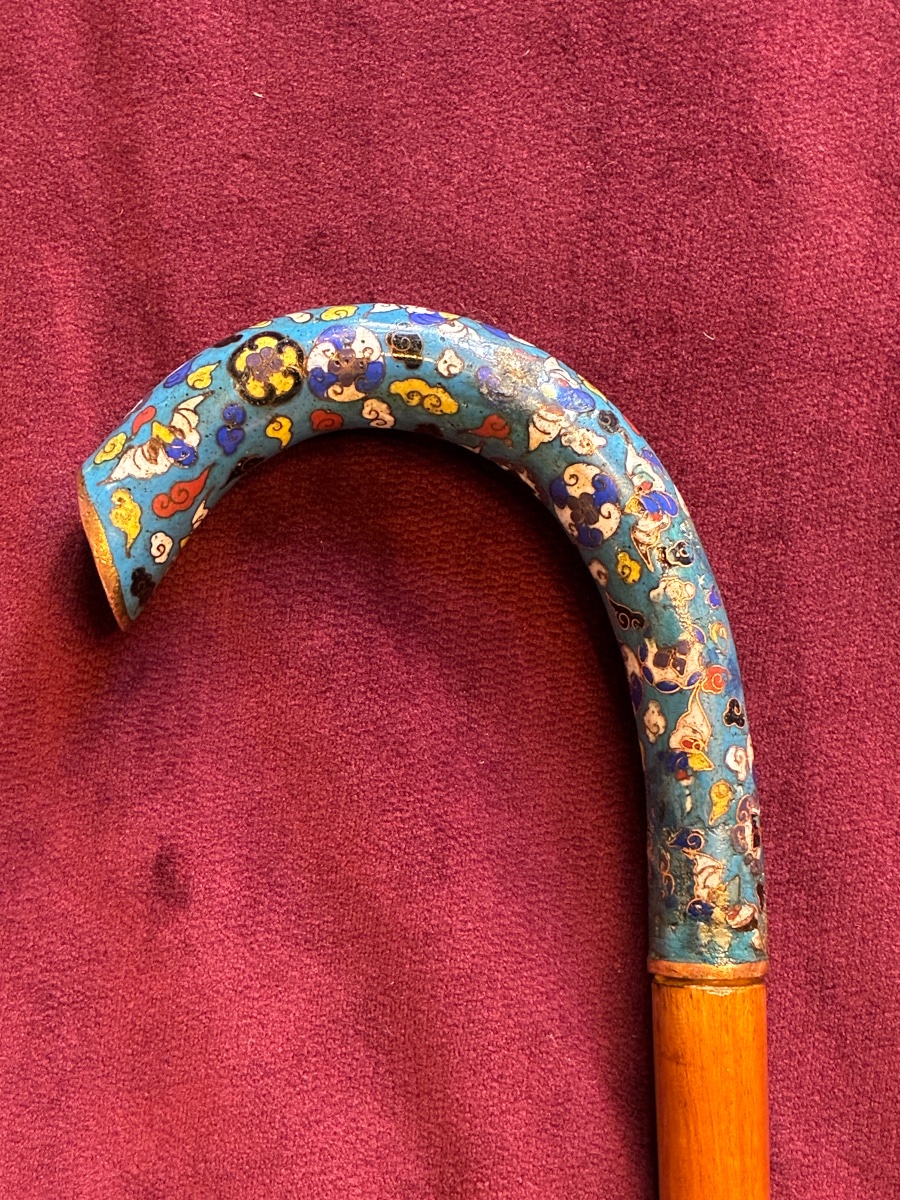 Antique Cane With A Cloisonné Enamel Pommel 