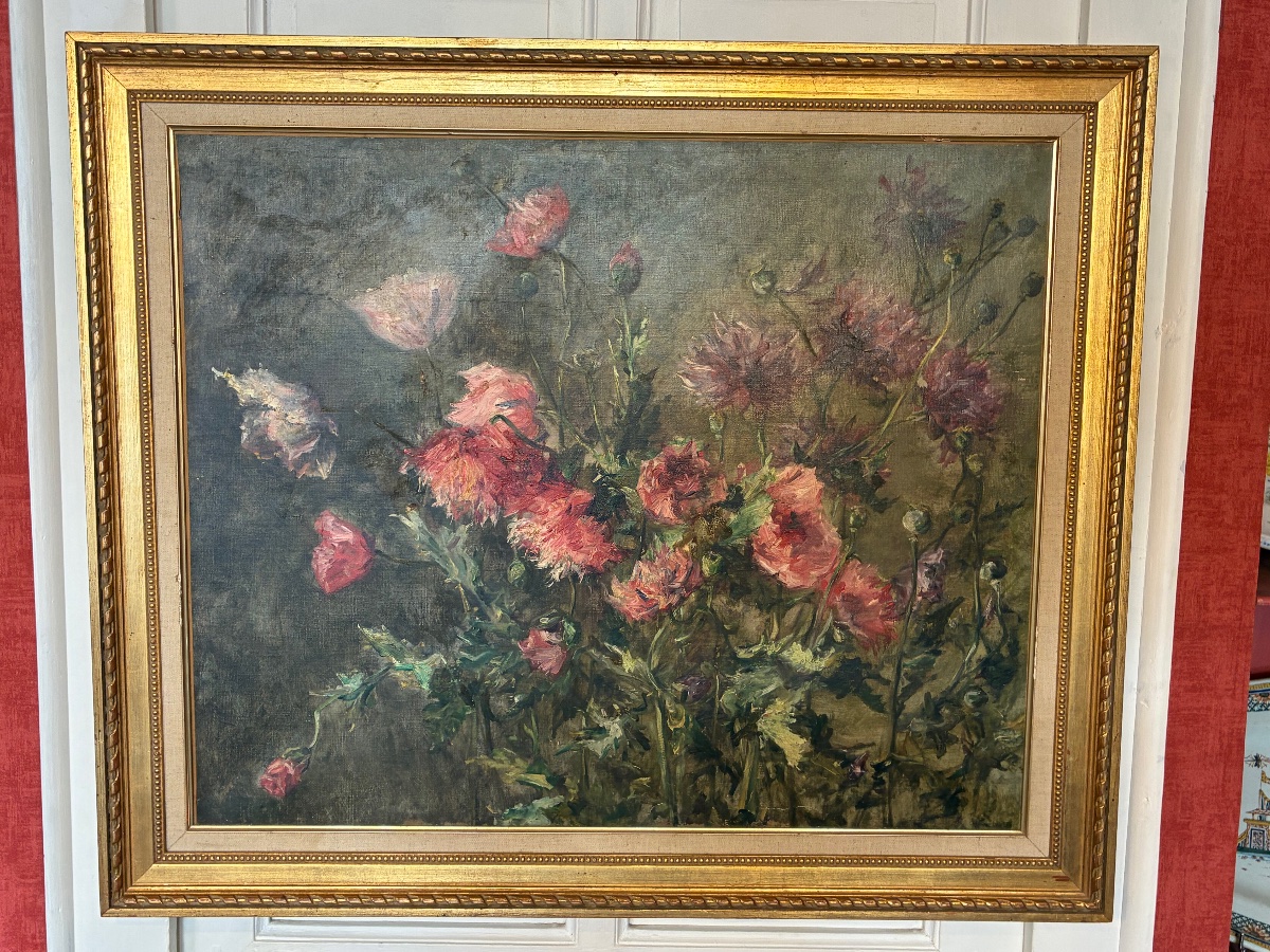 Oil On Canvas Depicting Poppies -photo-2
