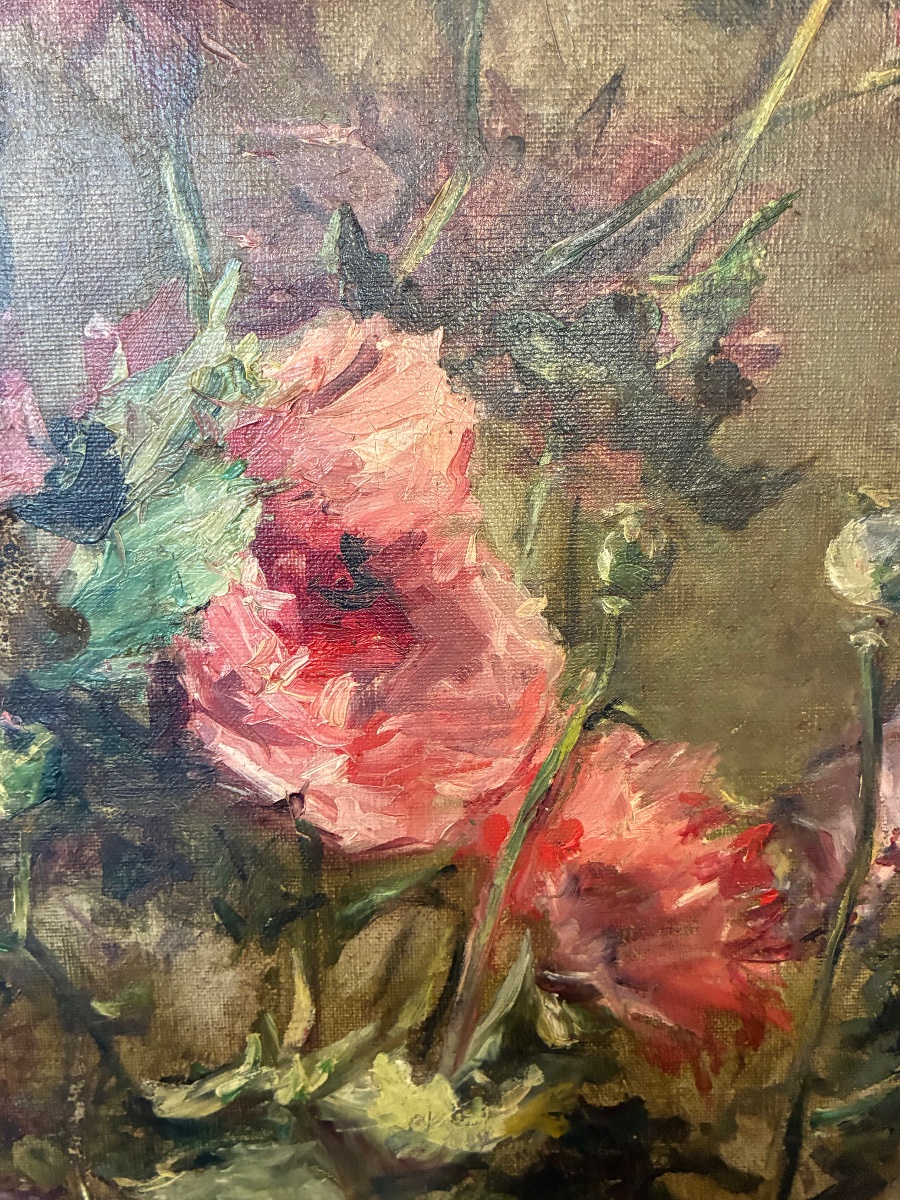 Oil On Canvas Depicting Poppies -photo-4