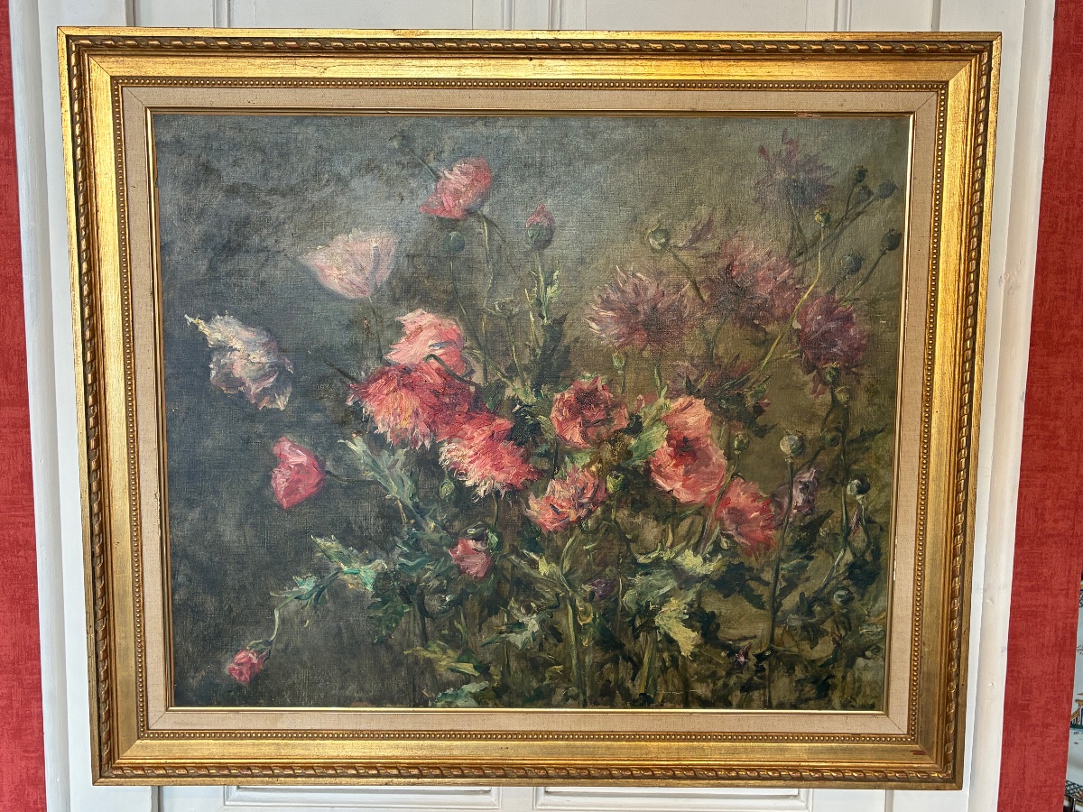 Oil On Canvas Depicting Poppies 