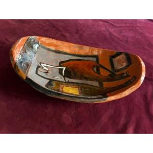 Oval Glazed Terracotta Dish, Bowl, 1950s