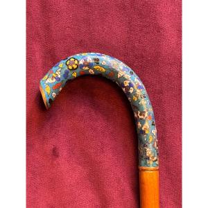 Antique Cane With A Cloisonné Enamel Pommel