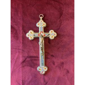 Crucifix en micro mosaïque et bronze nickelé
