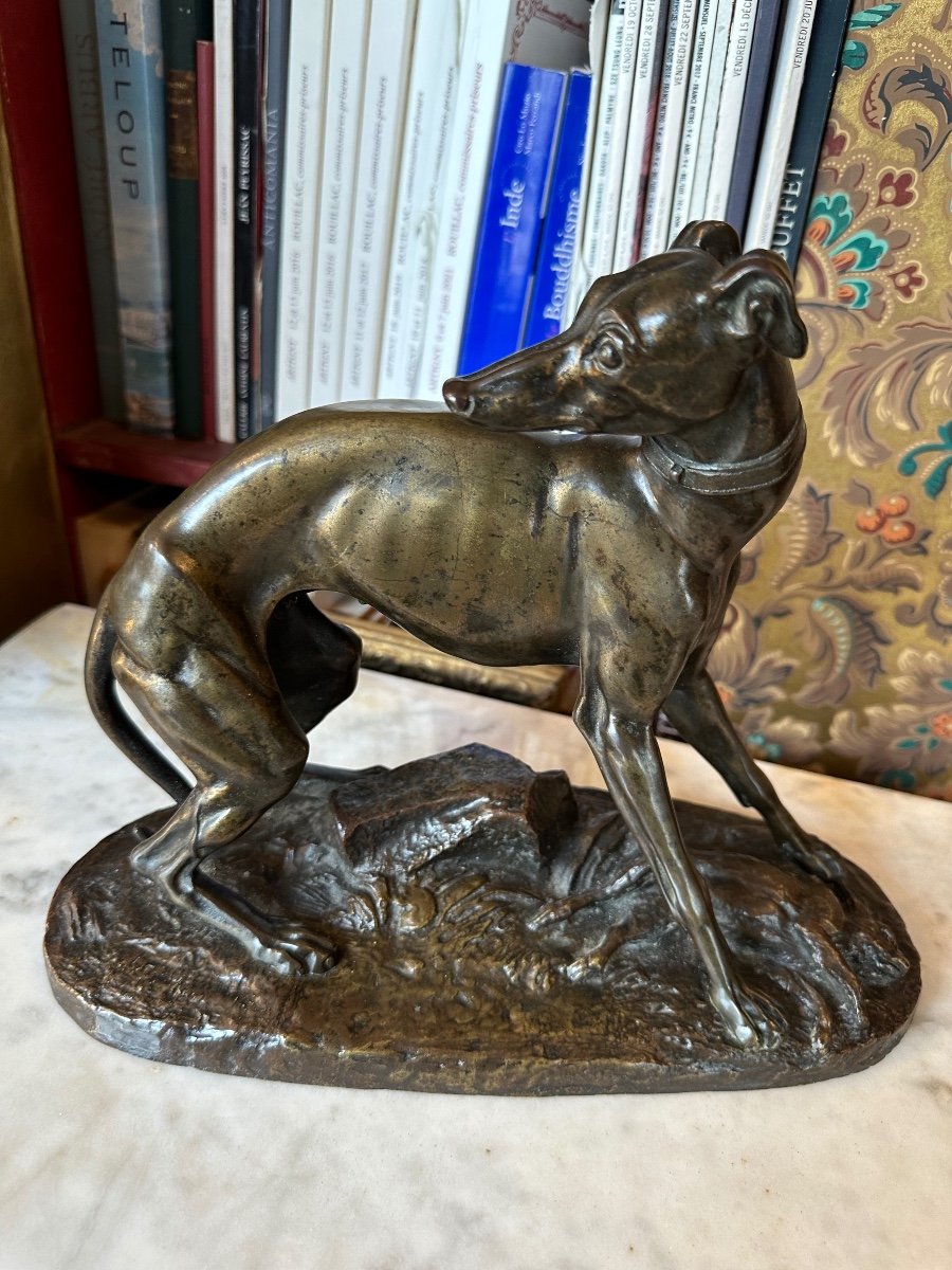 Levrette Et Lièvre Bronze Signé  Théodore Gechter XIXe
