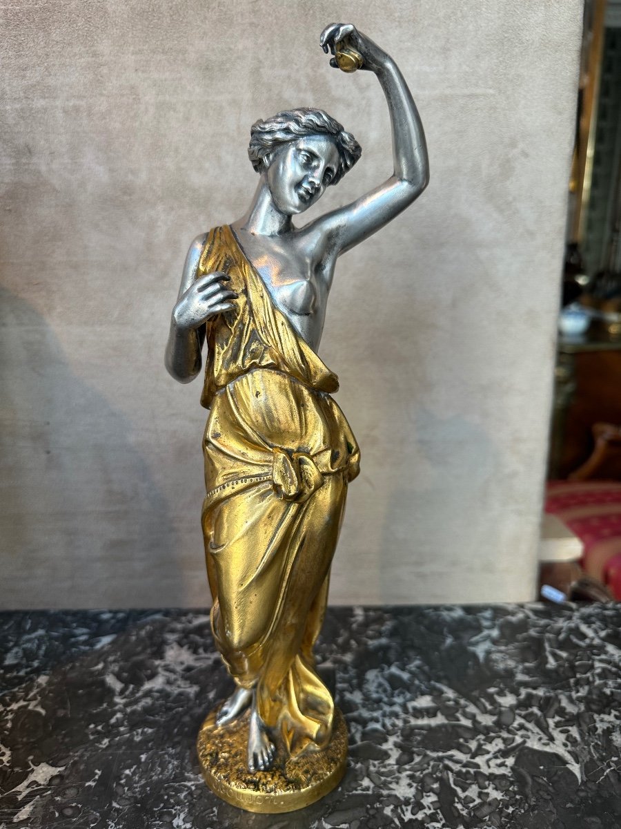 Bronze Deux Patines Or Et Argent Femme Dansant Par édouard Delesalle-photo-3