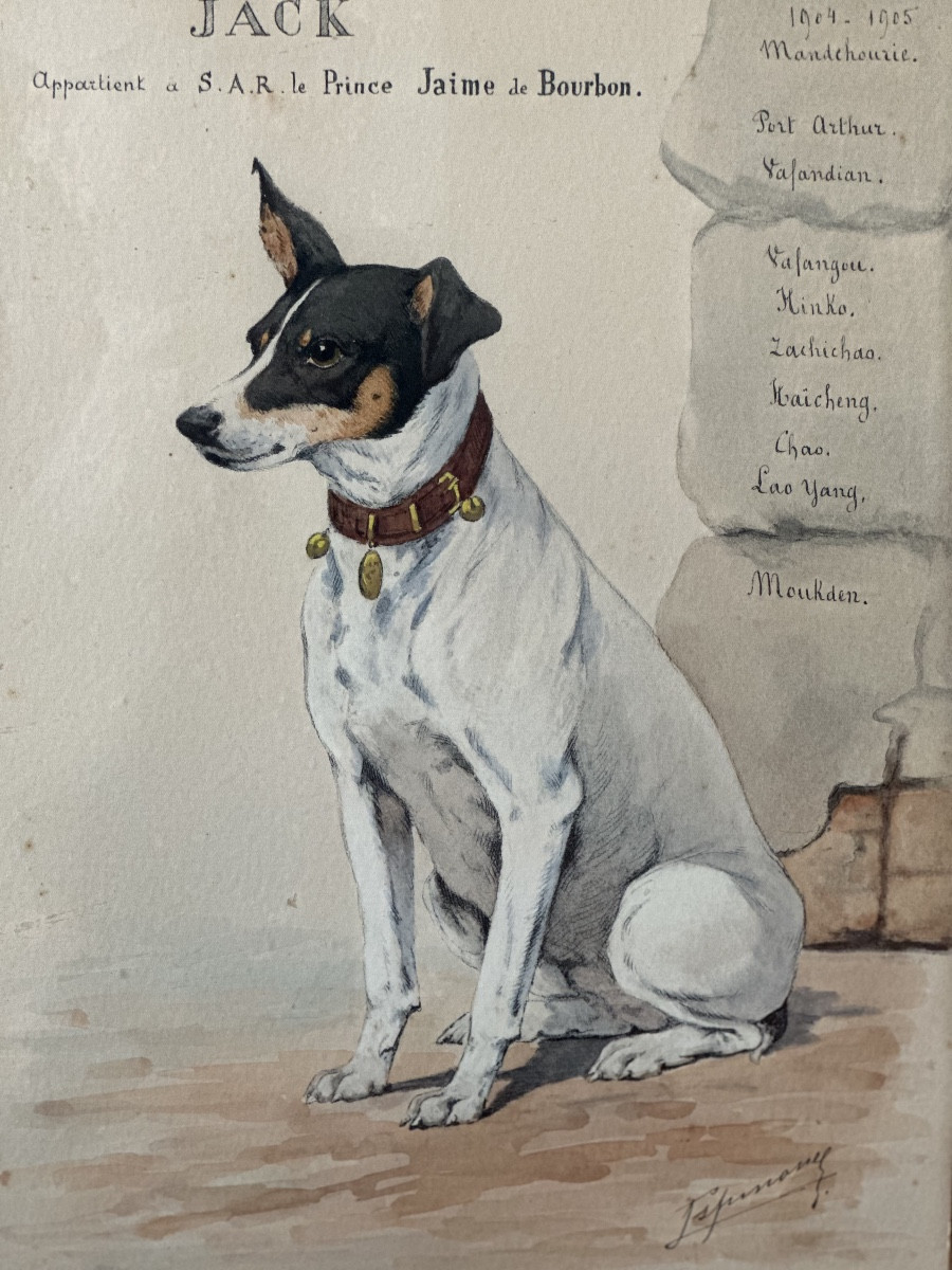 Watercolor Depicting Jack The Dog Of Jaime De Bourbon, An Officer In The Army Of Tsar Nicholas -photo-8