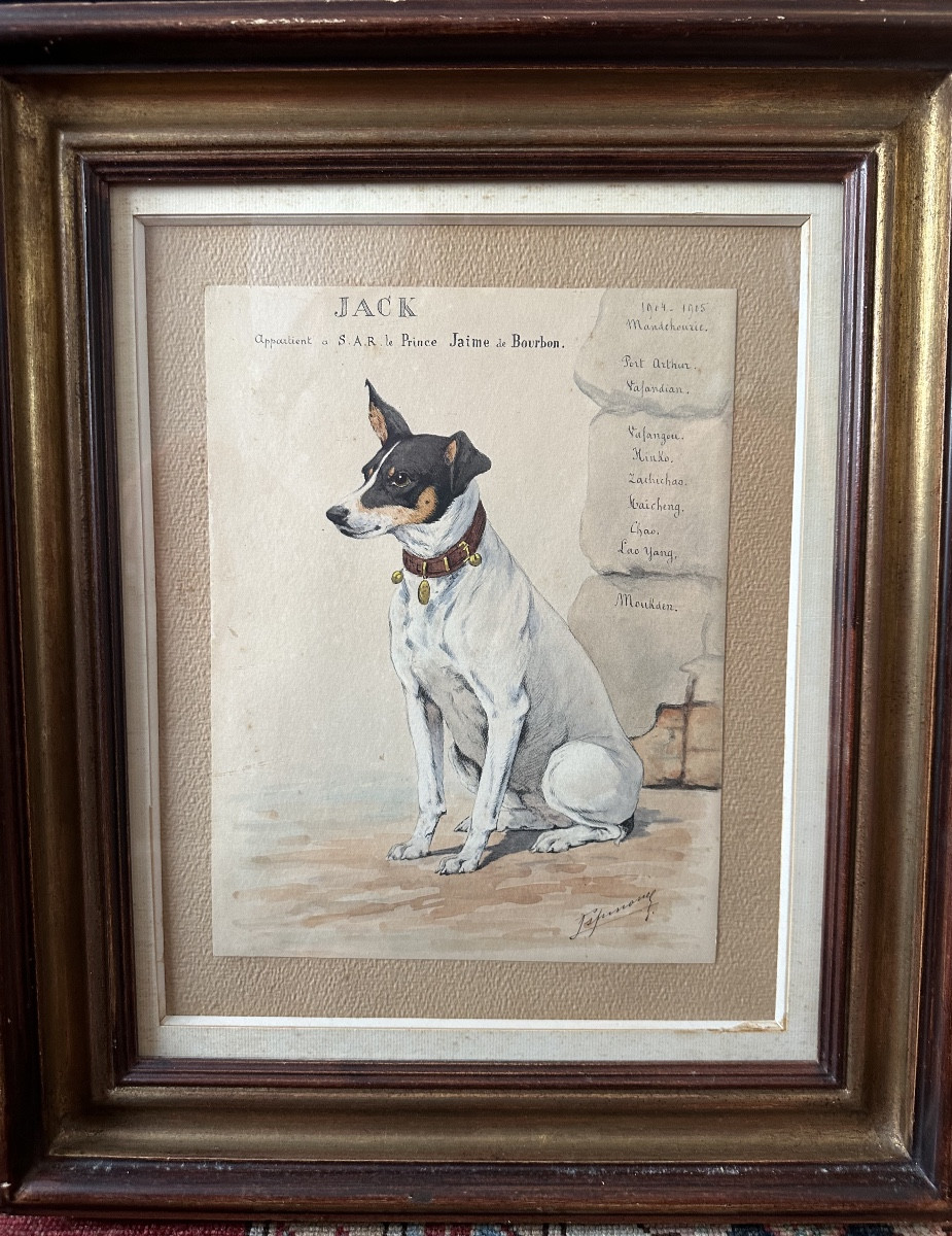 Watercolor Depicting Jack The Dog Of Jaime De Bourbon, An Officer In The Army Of Tsar Nicholas 