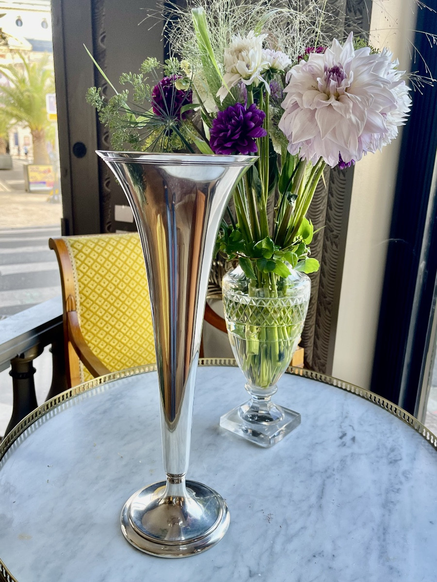  Large Silver Trumpet Vase By Tiffany And Co.-photo-2