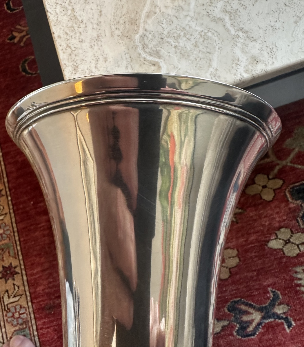  Large Silver Trumpet Vase By Tiffany And Co.-photo-3