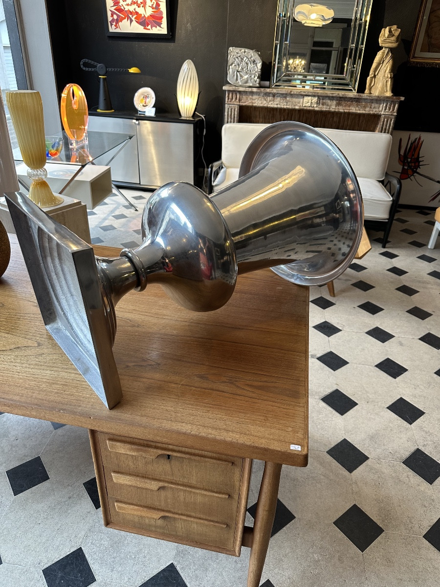 Grand vase Médicis année 70 en fonte d aluminium poli-photo-2