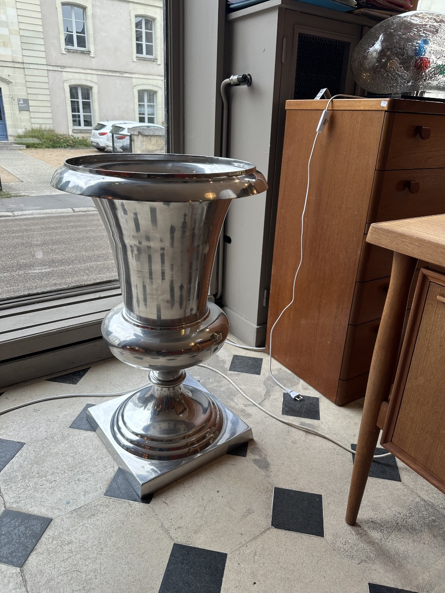 Grand vase Médicis année 70 en fonte d aluminium poli-photo-3