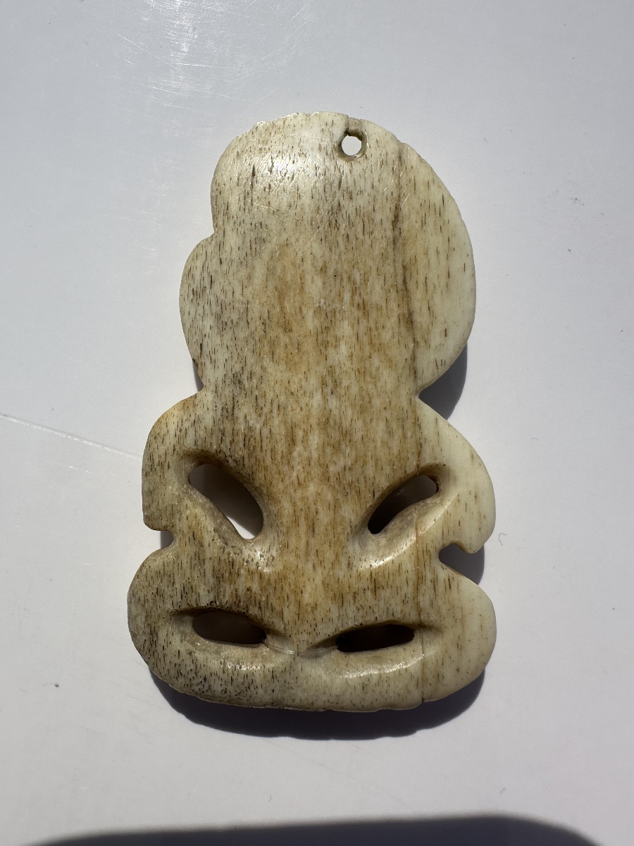 Pendentif Hei Tiki en os Maori Nouvelle -Zélande début du XXe siècle -photo-3