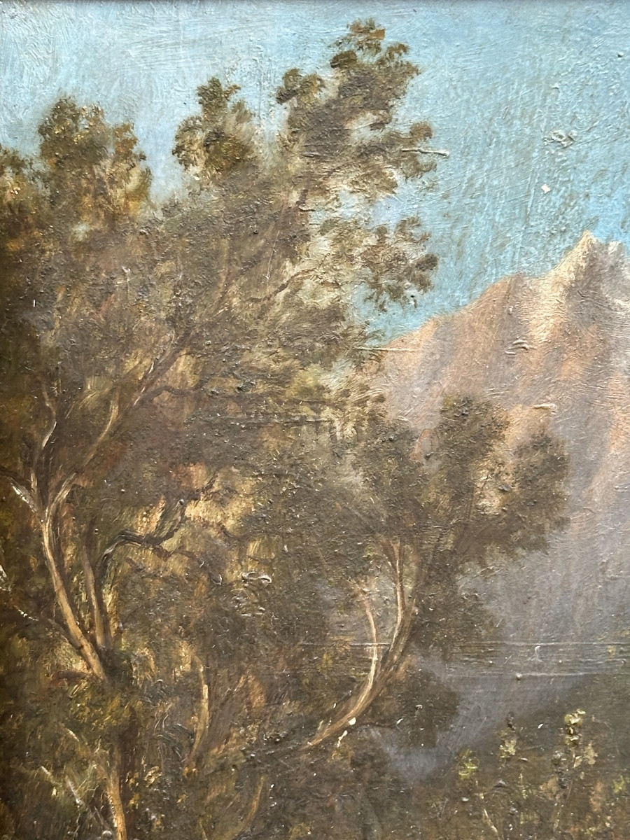 19th Century Mountain Landscape Oil On Canvas-photo-1