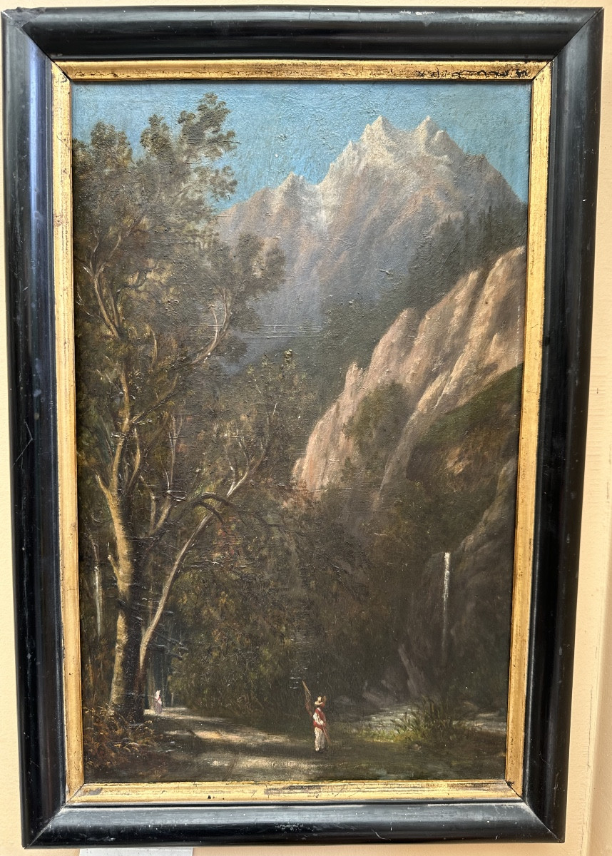 19th Century Mountain Landscape Oil On Canvas