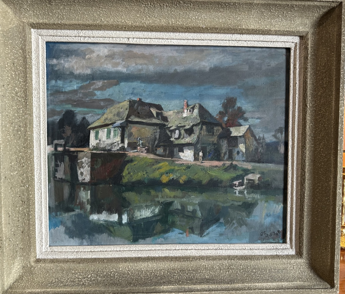 Painting By Hueber Luc 1888-1974 Alsatian Painter House In Wolfisheim