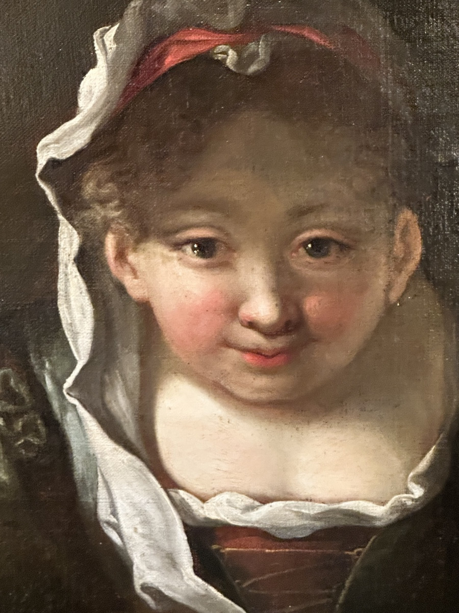 Portrait de femme à la fenêtre fin 17e suiveur de Jean Raoux. -photo-2