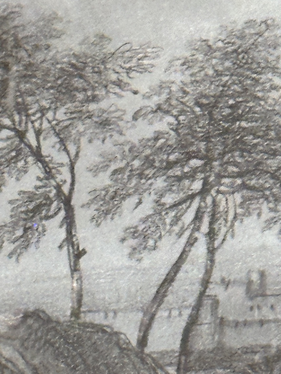 Dessin néoclassique sur papier bleu rehauts de gouache fin 18eme-photo-3