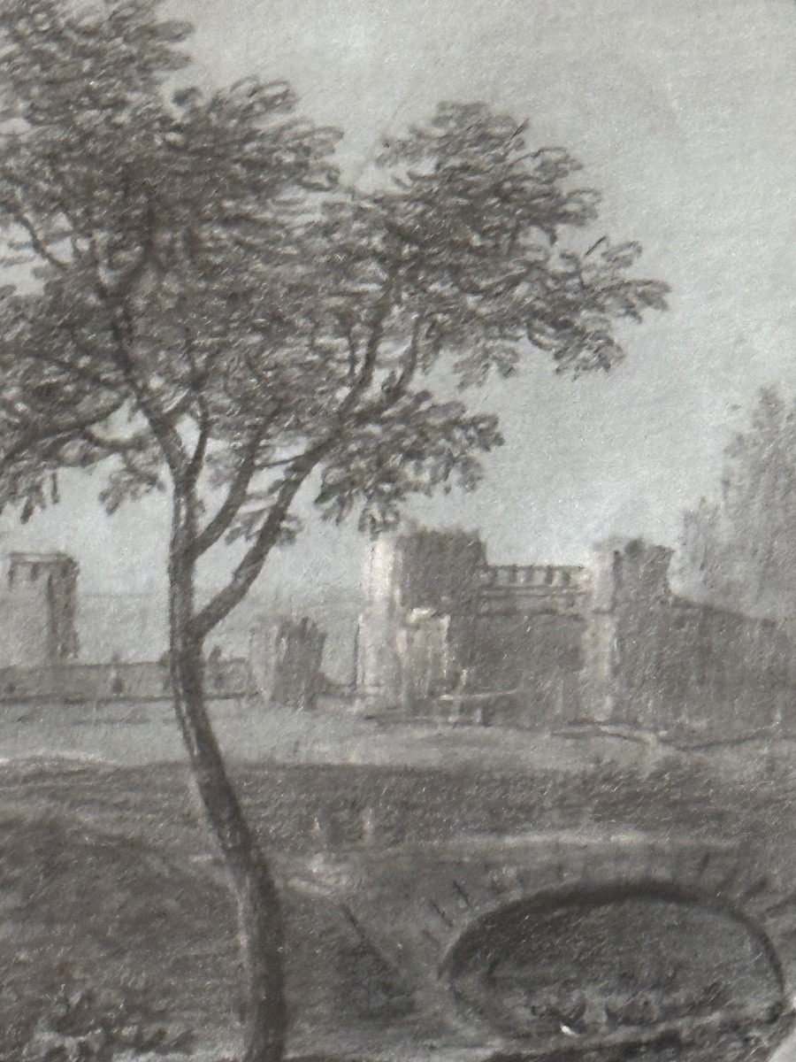 Dessin néoclassique sur papier bleu rehauts de gouache fin 18eme-photo-4