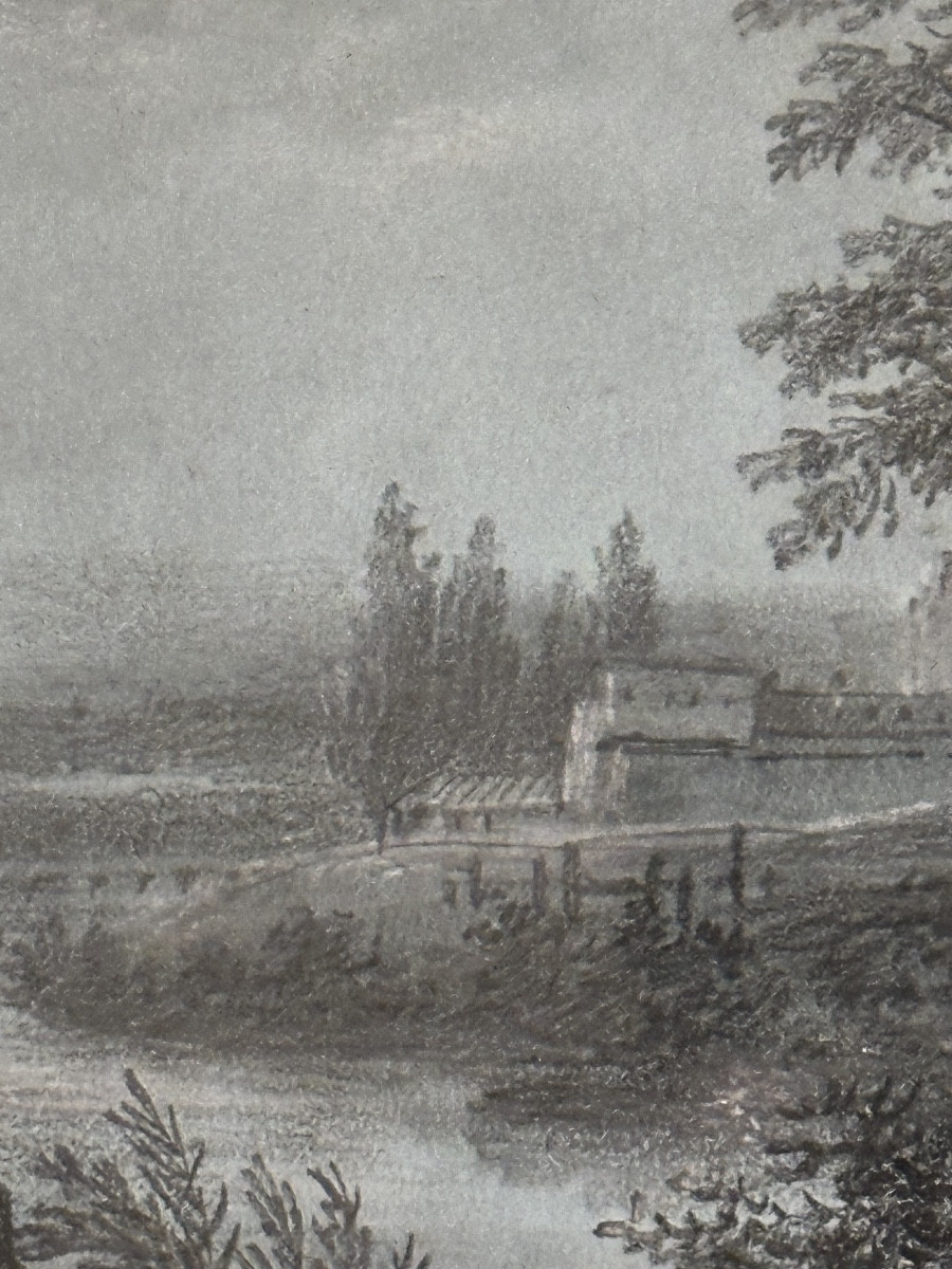 Dessin néoclassique sur papier bleu rehauts de gouache fin 18eme-photo-1