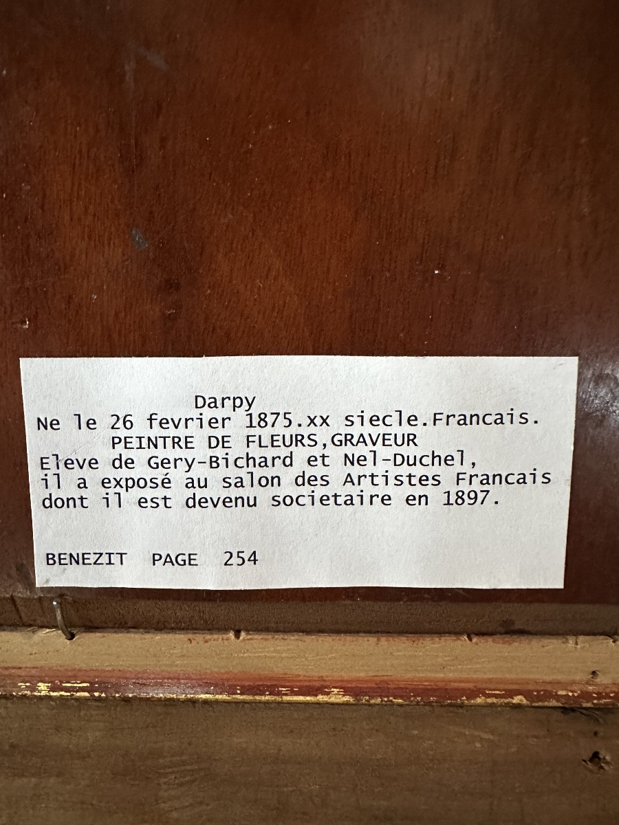 Bouquet Of Flowers Signed Darty, Born In 1875, Oil On Mahogany Panel -photo-3