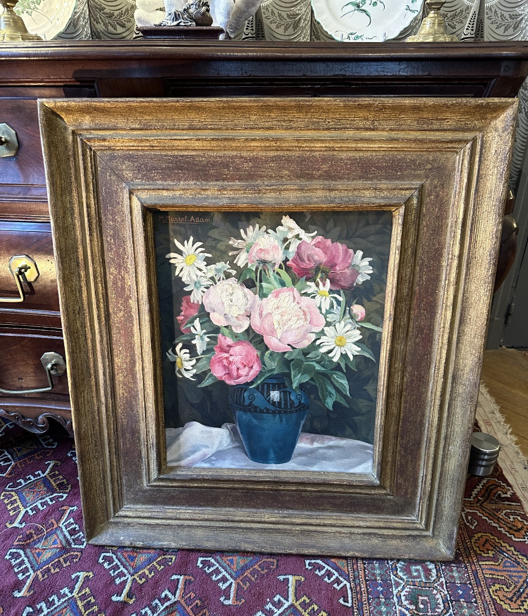 Huile sur toile Bouquet de fleurs par Maurice Martel-Adam 1925-photo-2