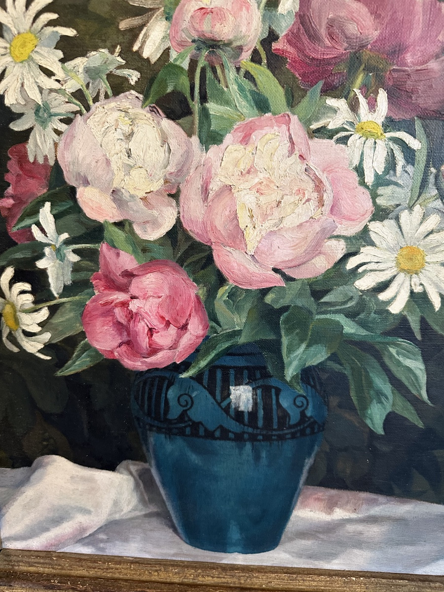Huile sur toile Bouquet de fleurs par Maurice Martel-Adam 1925-photo-1