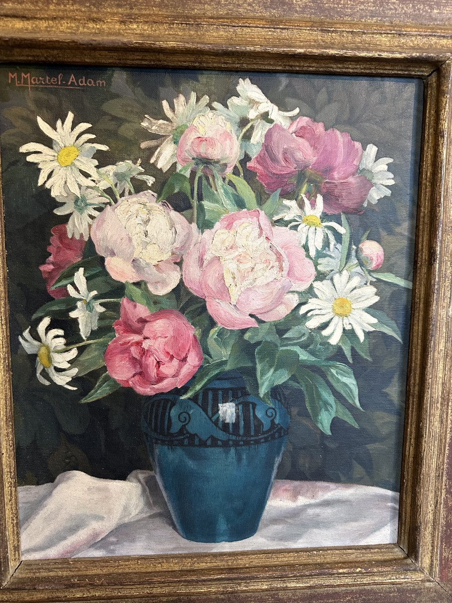 Huile sur toile Bouquet de fleurs par Maurice Martel-Adam 1925-photo-5