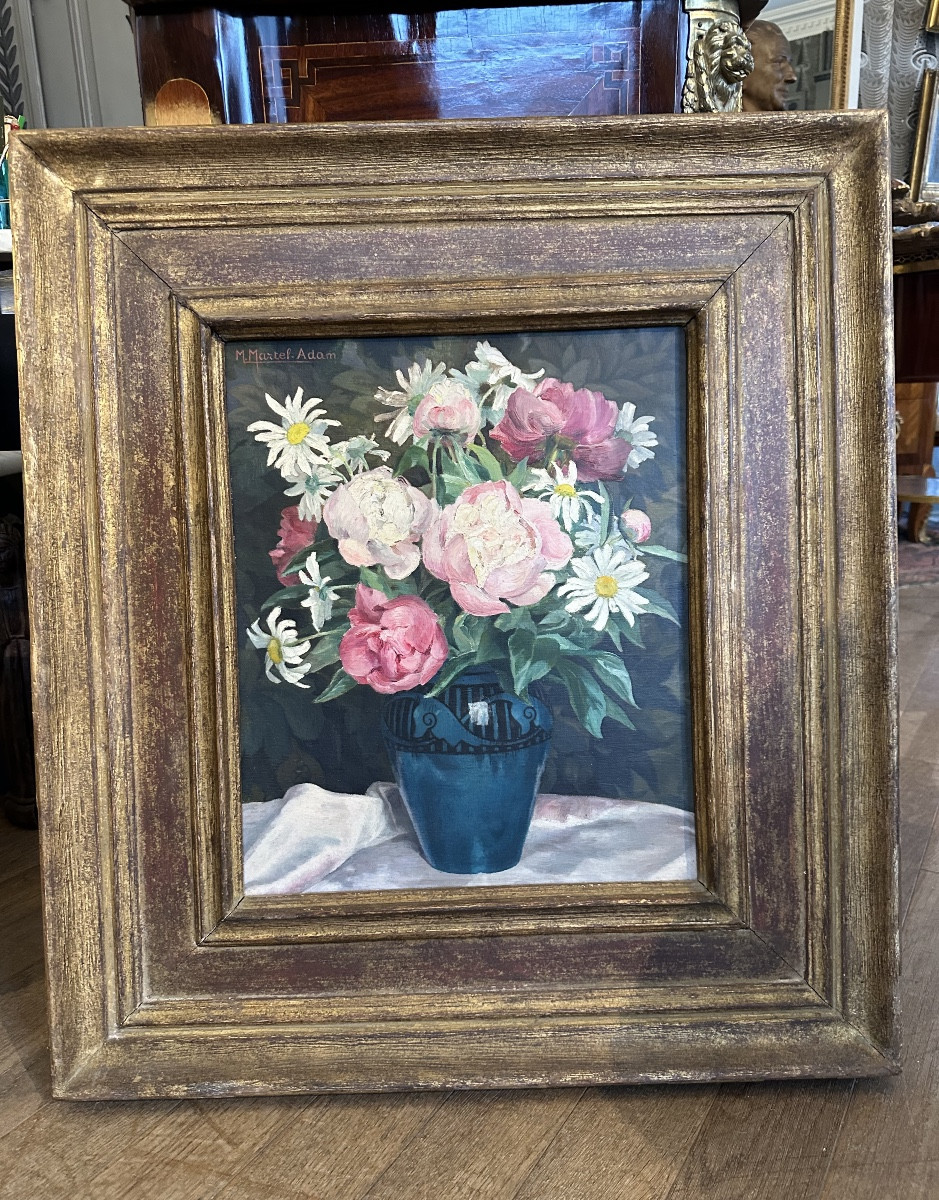 Huile sur toile Bouquet de fleurs par Maurice Martel-Adam 1925