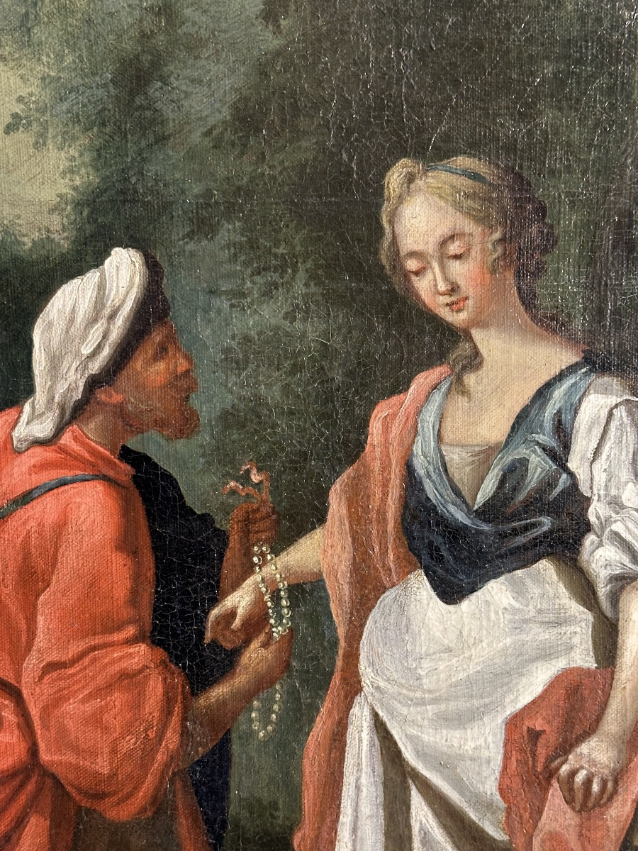 Huile sur Toile 18eme siècle Jacob tombe amoureux de Rachel au puit-photo-2