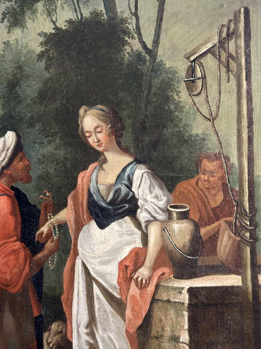 Huile sur Toile 18eme siècle Jacob tombe amoureux de Rachel au puit-photo-1