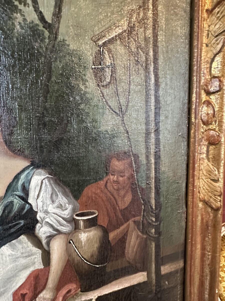 Huile sur Toile 18eme siècle Jacob tombe amoureux de Rachel au puit-photo-4
