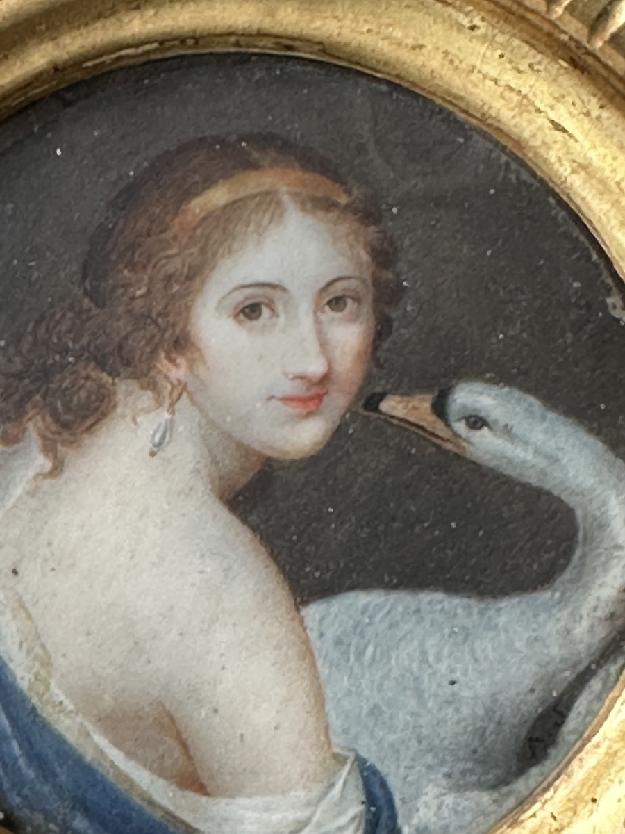 Miniature sur ivoire Léda et le cygne époque Empire -photo-1