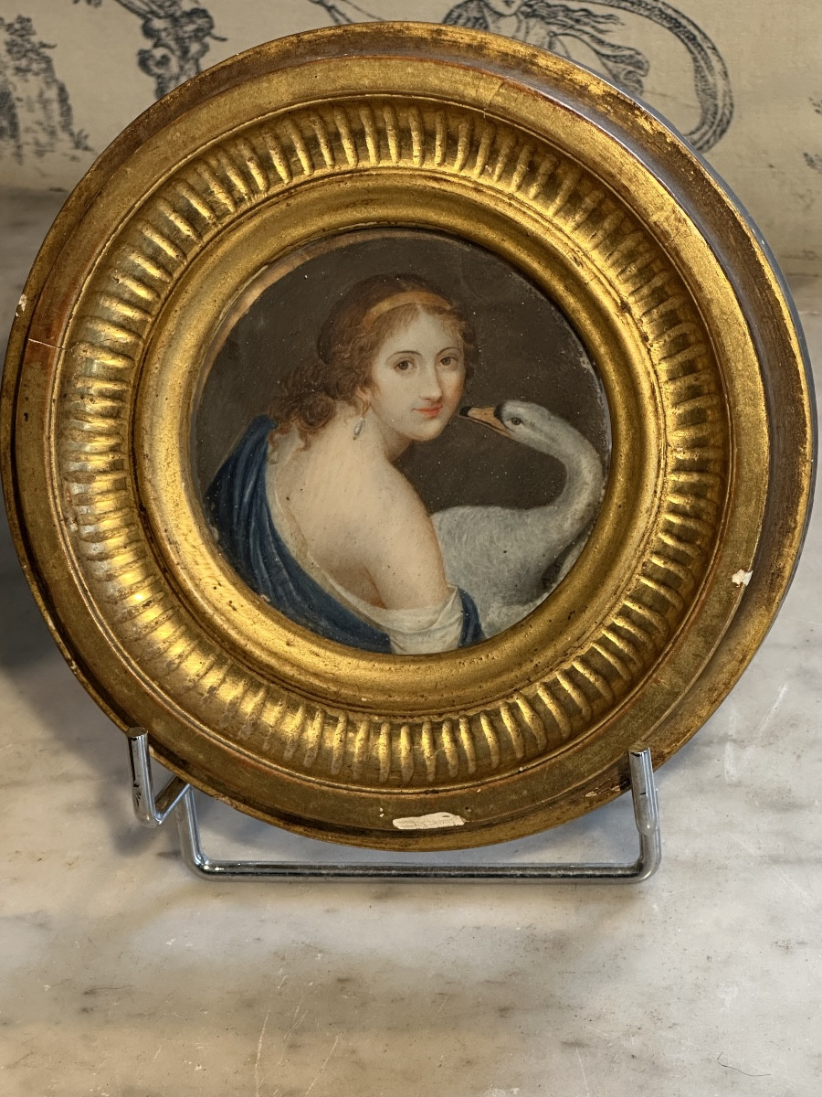 Miniature sur ivoire Léda et le cygne époque Empire -photo-4