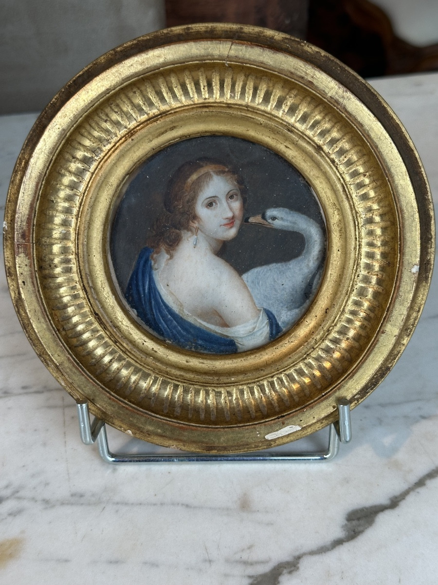 Miniature sur ivoire Léda et le cygne époque Empire -photo-5