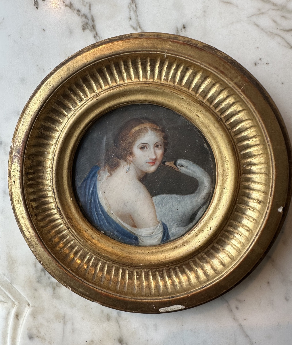 Miniature sur ivoire Léda et le cygne époque Empire 